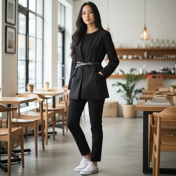 Micheal Kors Black Women's Blazer with Belt Size 8 - Picture 2 of 11